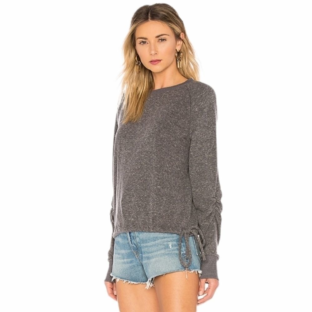 Lna Grey Cinched Crewneck Sweatshirt